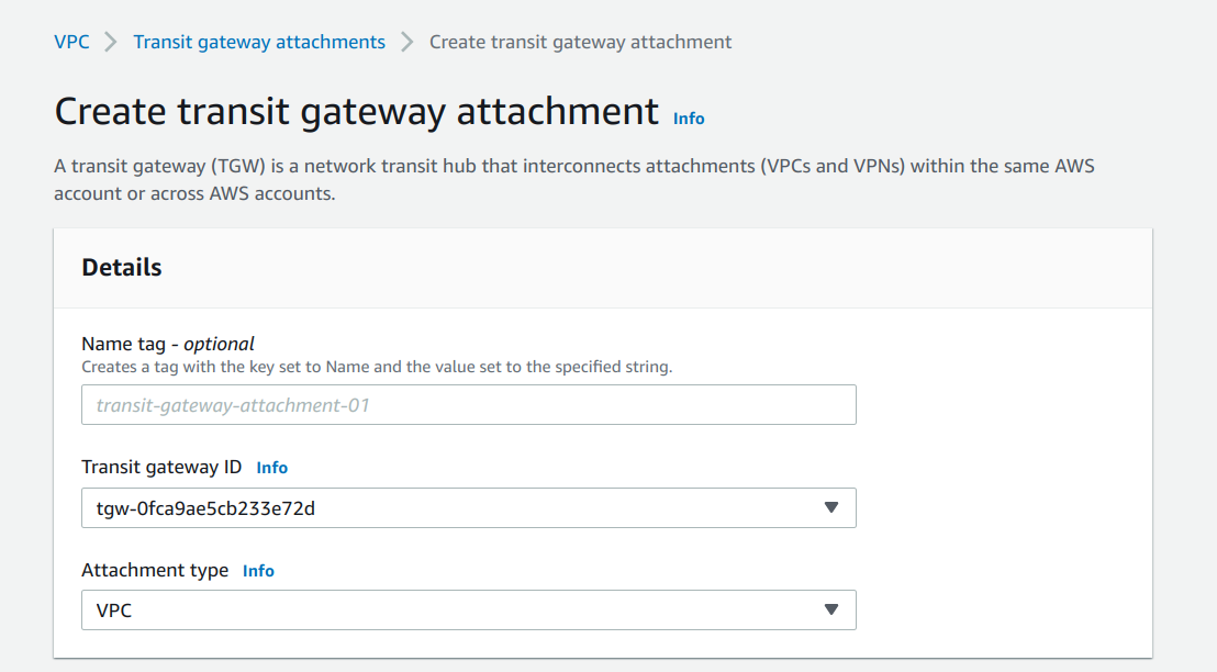 Create transit gateway attachment